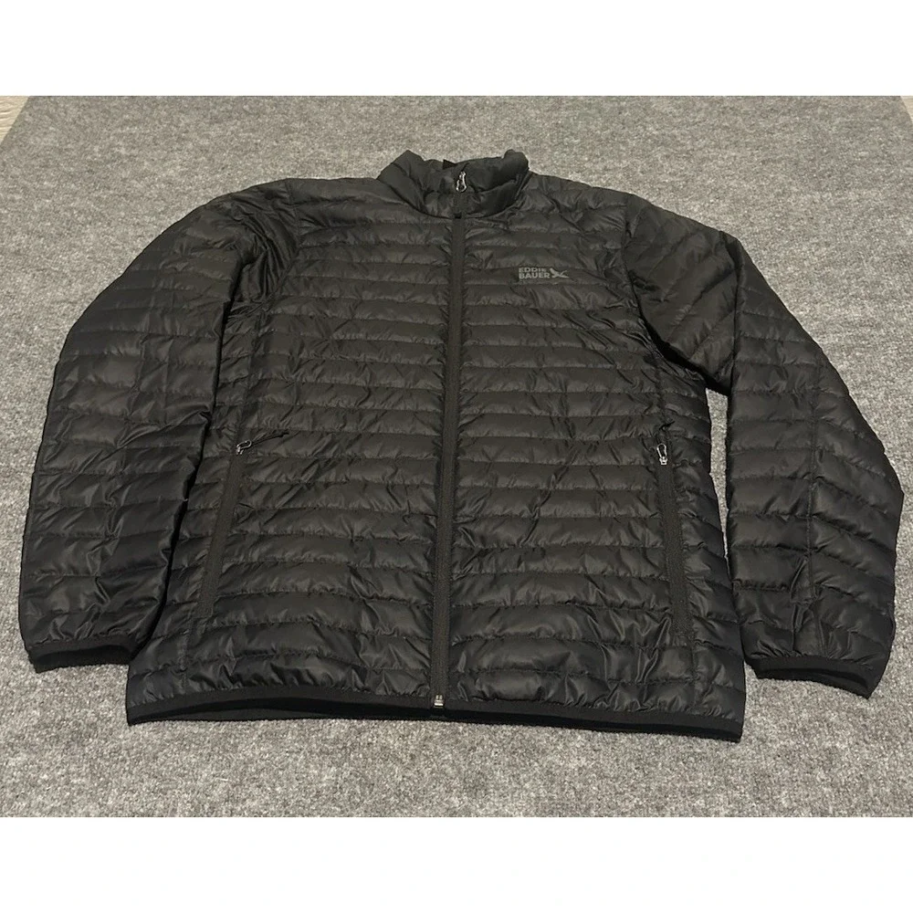 Eddie Bauer Men's Small Black 650 Down Full Zip Puffer Jacket EUC